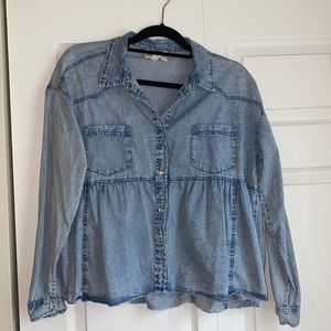 Acid wash babydoll denim top